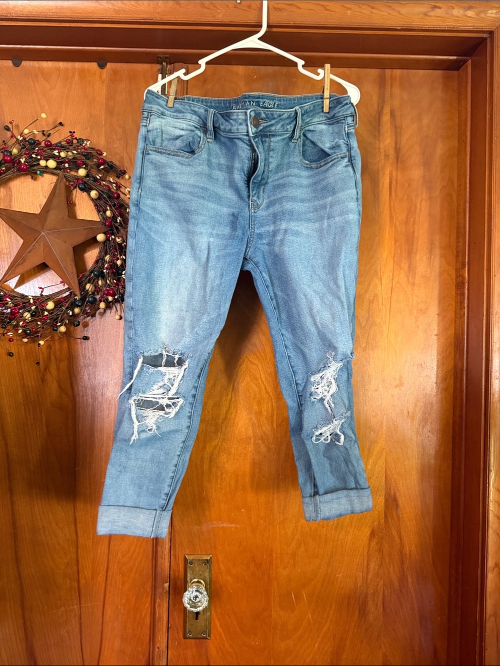 American Eagle Outfitters Medium Blue Distressed Boyfriend  next level stretch